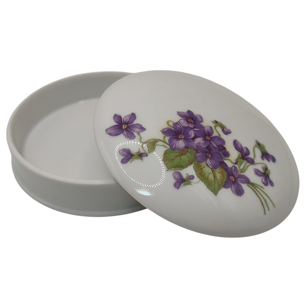 Vintage Limoges Porcelain Trinket Box France Purple‎ Hand Painted Flowers READ